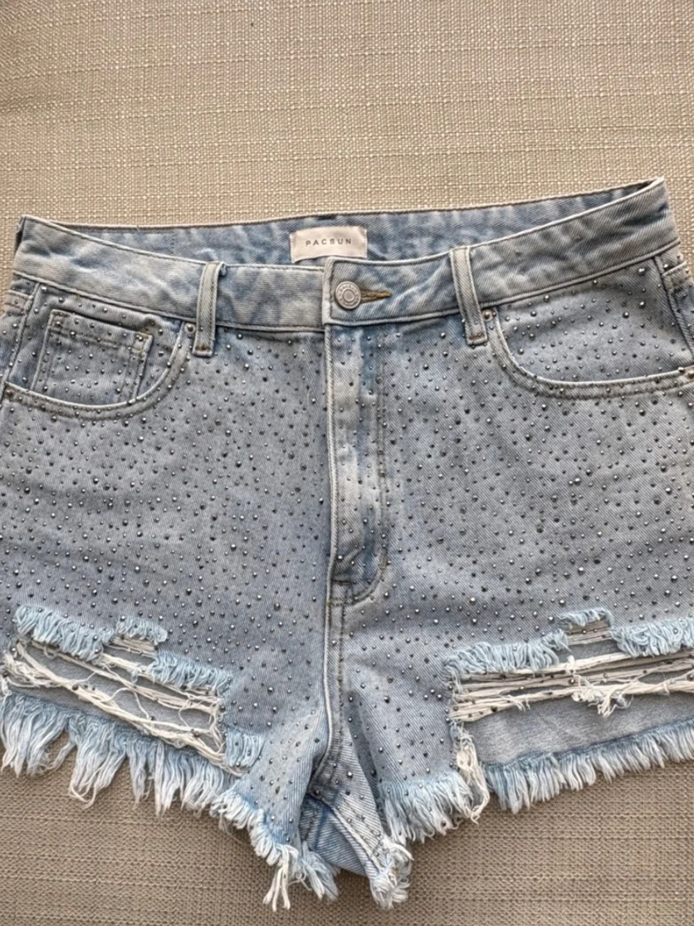 PacSun Light Wash Studded Distressed Denim Shorts